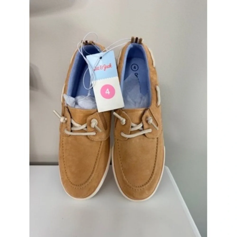 Cat & Jack Boat Shoes Boys Size 4 Tan Faux Suede Loafers NWT